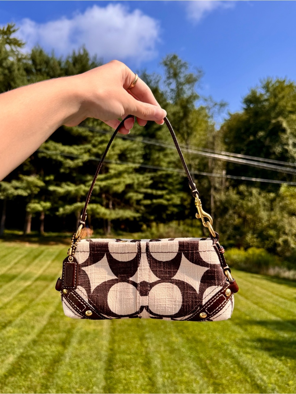 Vintage Coach MICRO Carly Y2K brown and white shoulder bag